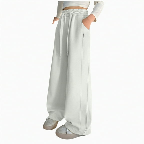 Hessimy Pants For Juniors Teen Girls Comfy Lounge Joggers Straight Leg High Waisted Joggers Sweat Pants Sweatpants Teens Ladies Straight Denim Pants (Light Gray,8-9 Years)