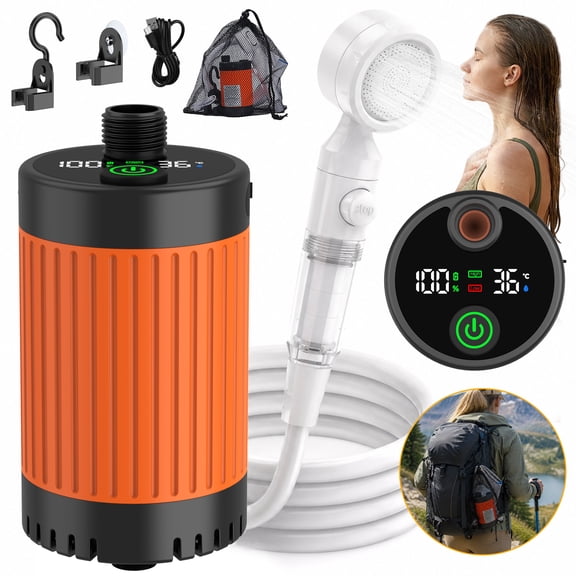 BNISE Portable Shower for Camping, 6000mAh Rechargeable Shower Pump with 3-Mode Filtered Showerhead, Suitable for Outdoor Hiking, RV, Travel, Car Wash & Pet Bath
