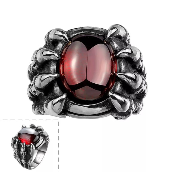 Stainless Steel Gothic Biker Tribal Ring Black Red Men'S Unisex Claws B190