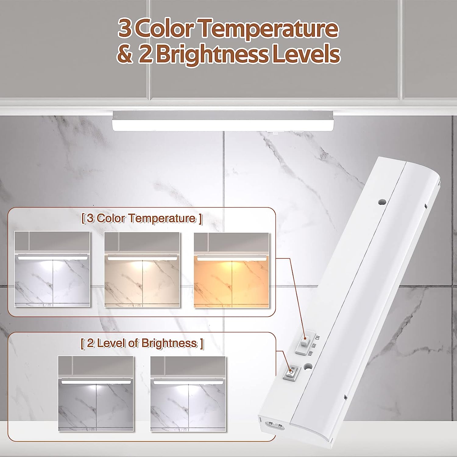 led Under Cabinet Task Lighting for Kitchen Plug-in Closet Light dimmable 3 Color 3000K/4000K/5000K Garage Counter/Sink Area 12 inch