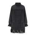 thumbnail image 4 of Cadancy Suede Dress for Women Long Sleeve Turtleneck Oversized Pullover Fringe Hem Mini Dresses with Pockets Vintage Trendy Western Casual Outfits, 4 of 8