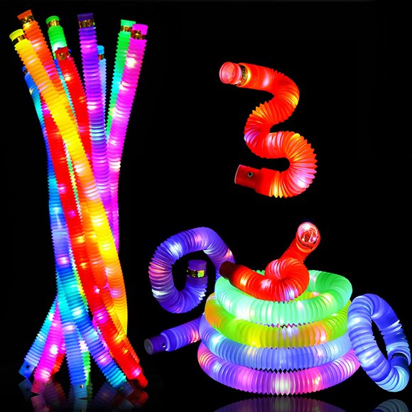 12 Pack LED Light Up Pop Tubes Sensory Toys, Fine Motor Skills & Learning for Toddlers, Fidget Toys for Sensory Kids and Stocking Stuffers for Kids Learning Toys
