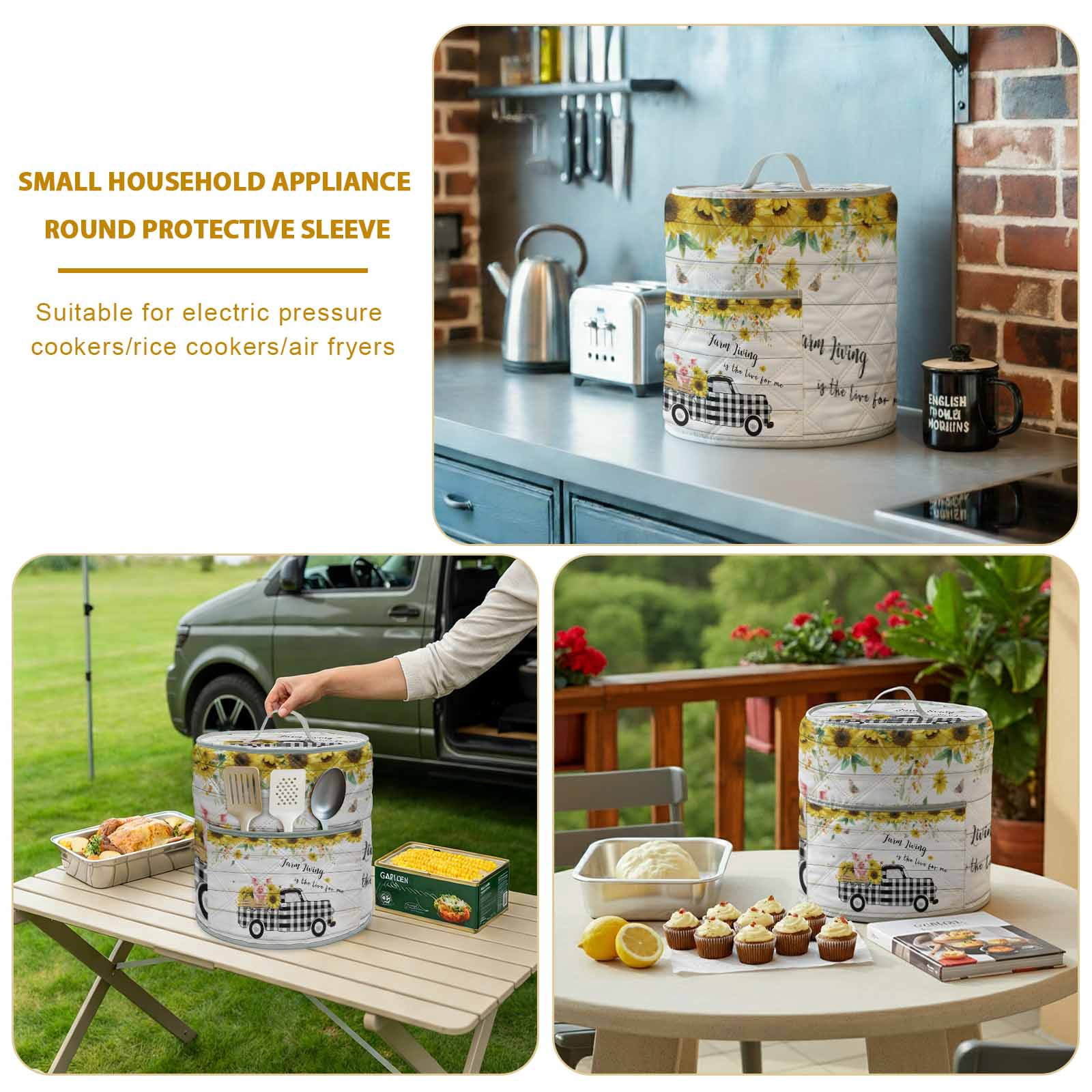 Pig Truck Sunflower Rice Cooker Cover 6 Quart Vintage Farm Loads of Sunshine Board Pressure Cooker Cover Appliance Protector Dust Case with Pocket and Handle for Kitchen