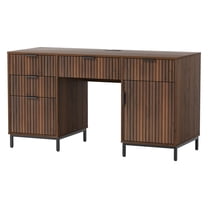 Joyyskill Fluted Executive Desk with File Drawer, 55" Large Computer Desk with Storage and Charging Station, Modern Wooden Home Office Desk Brown