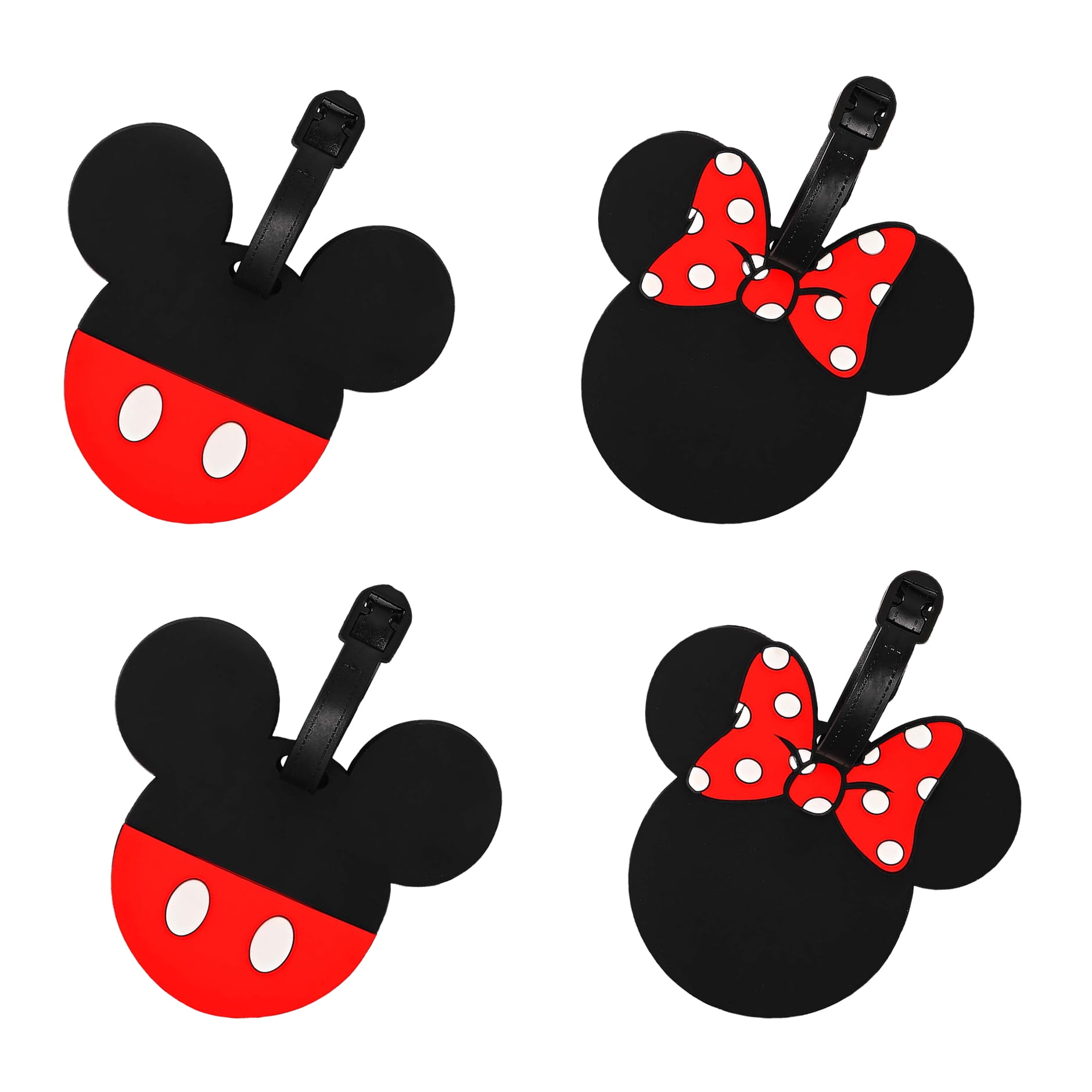 Disney Minnie and Mickey Mouse Red and Black Luggage Tag Set, 4 Pieces