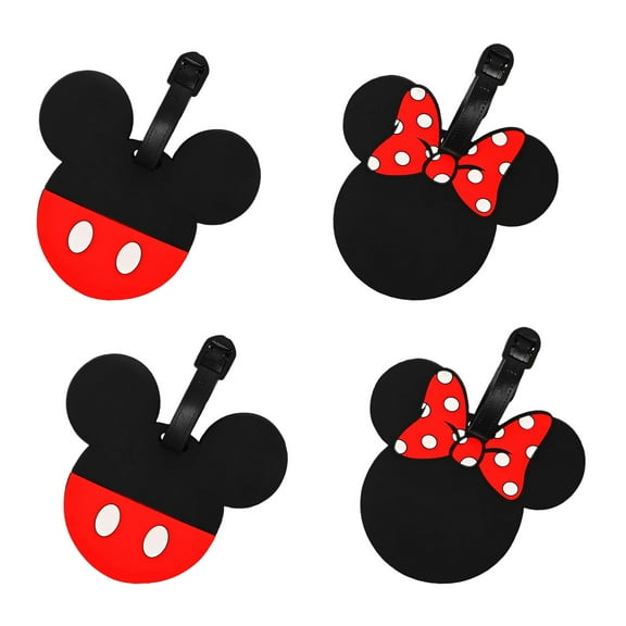 Disney Minnie and Mickey Mouse Red and Black Luggage Tag Set, 4 Pieces