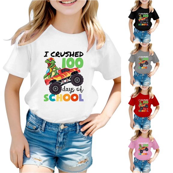Toddler Girls Summer Casual Tops Crew Neck T Shirts Short Sleeve Print for Back To School Shirt Size 3-4T , White