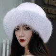 thumbnail image 1 of Gorro cálido de Invierno para mujer, gorro de princesa, gorro de piel de zorro de visón cálido, boina gruesa de piel sintética, gorros gruesos de lana peluda, 1 of 4