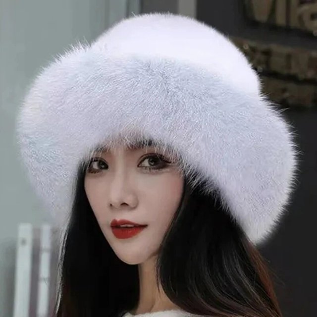 Gorro cálido de Invierno para mujer, gorro de princesa, gorro de piel de zorro de visón cálido, boina gruesa de piel sintética, gorros gruesos de lana peluda