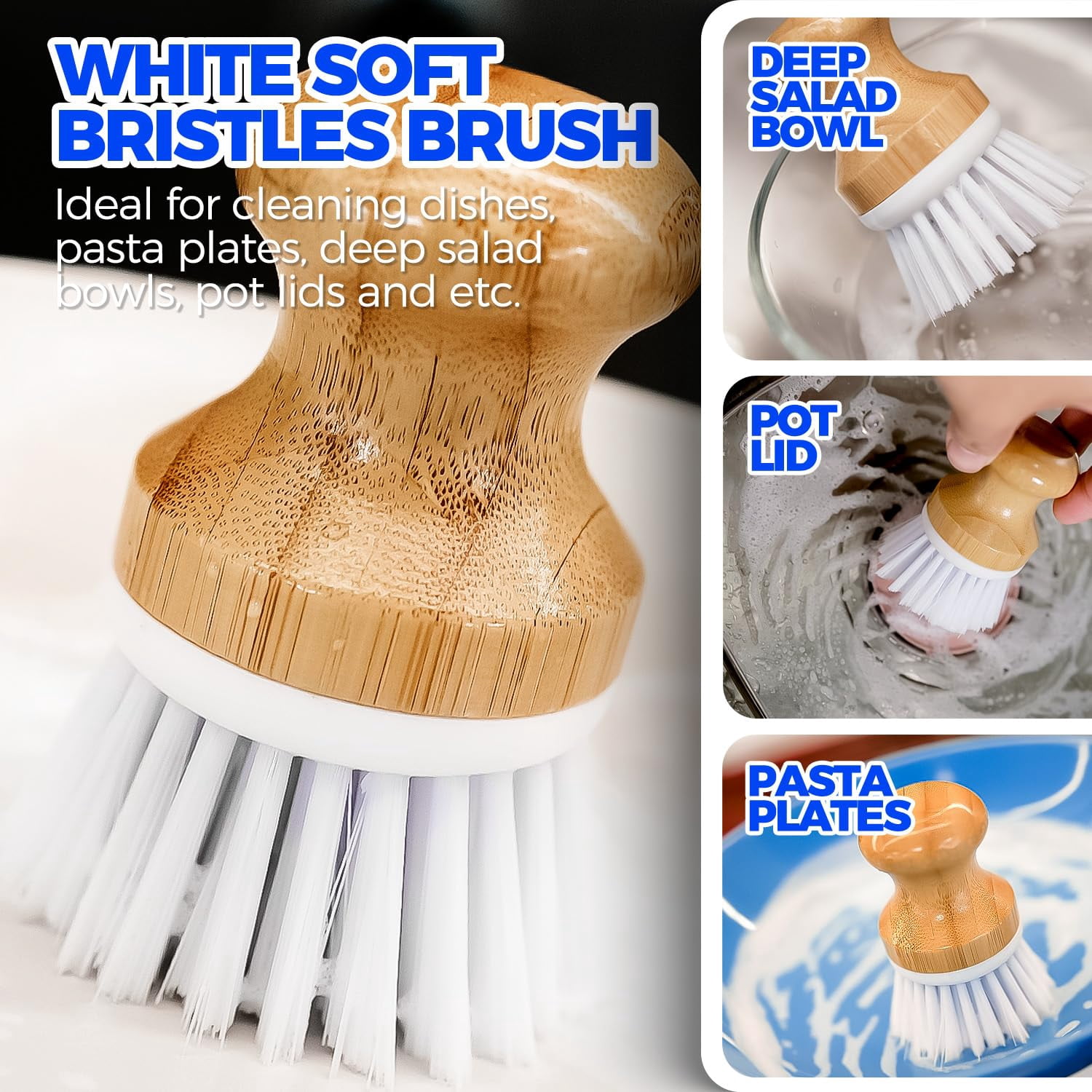 6 Pack Dish Brush Scouring Pad Set with Bottle Brush, Dish Brush, Palm Scrub Brush and Straw Brush, Dish Scrubber Long Handle for Dish Bottle Cup Skillet Wok Pot Pan Cast Iron, Yellow