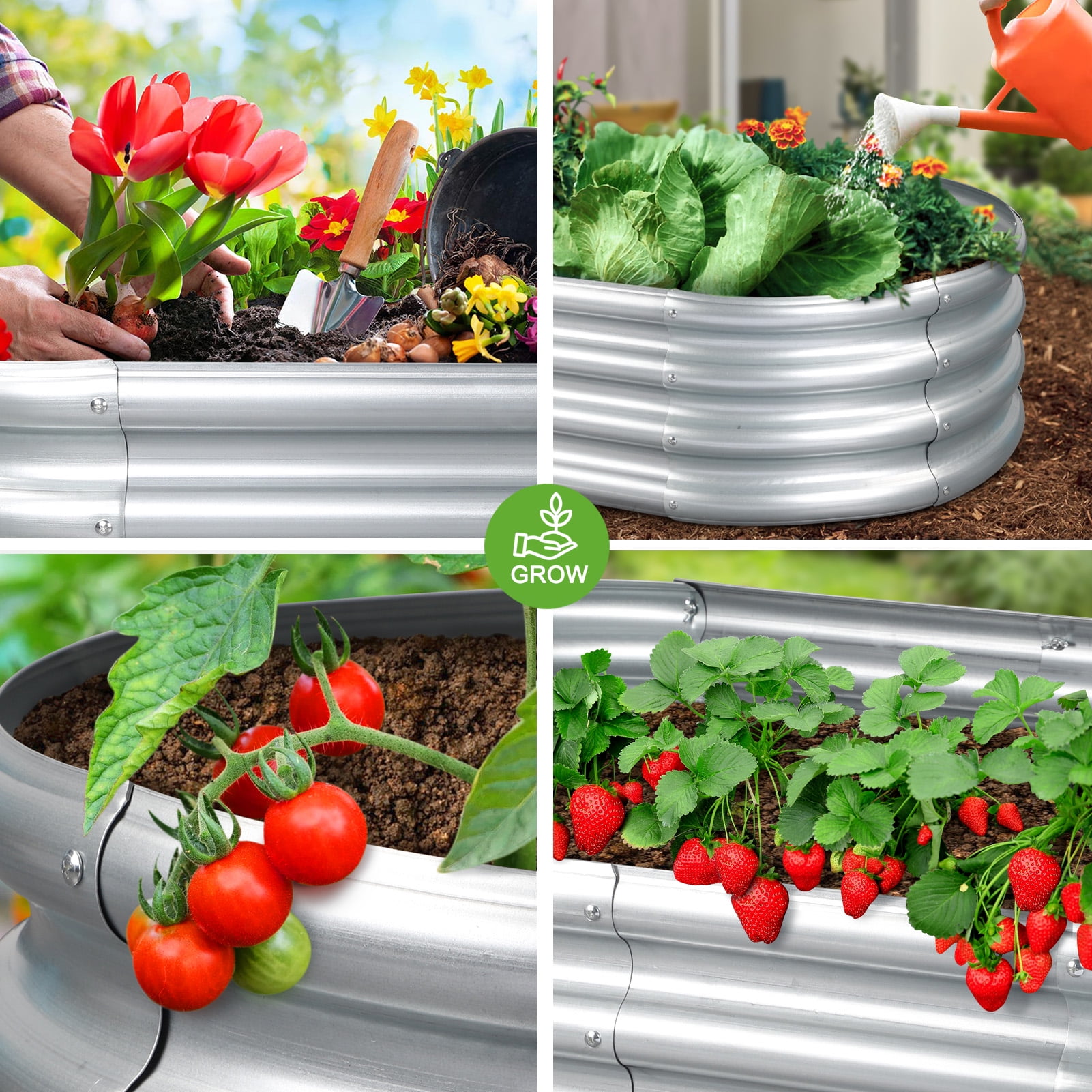 Livhil Galvanized Raised Garden Bed Mental, Outdoor Garden Planters, Large Galvanized Raised Planters 4ft (L) x2ft (W) x1ft (H), Silver