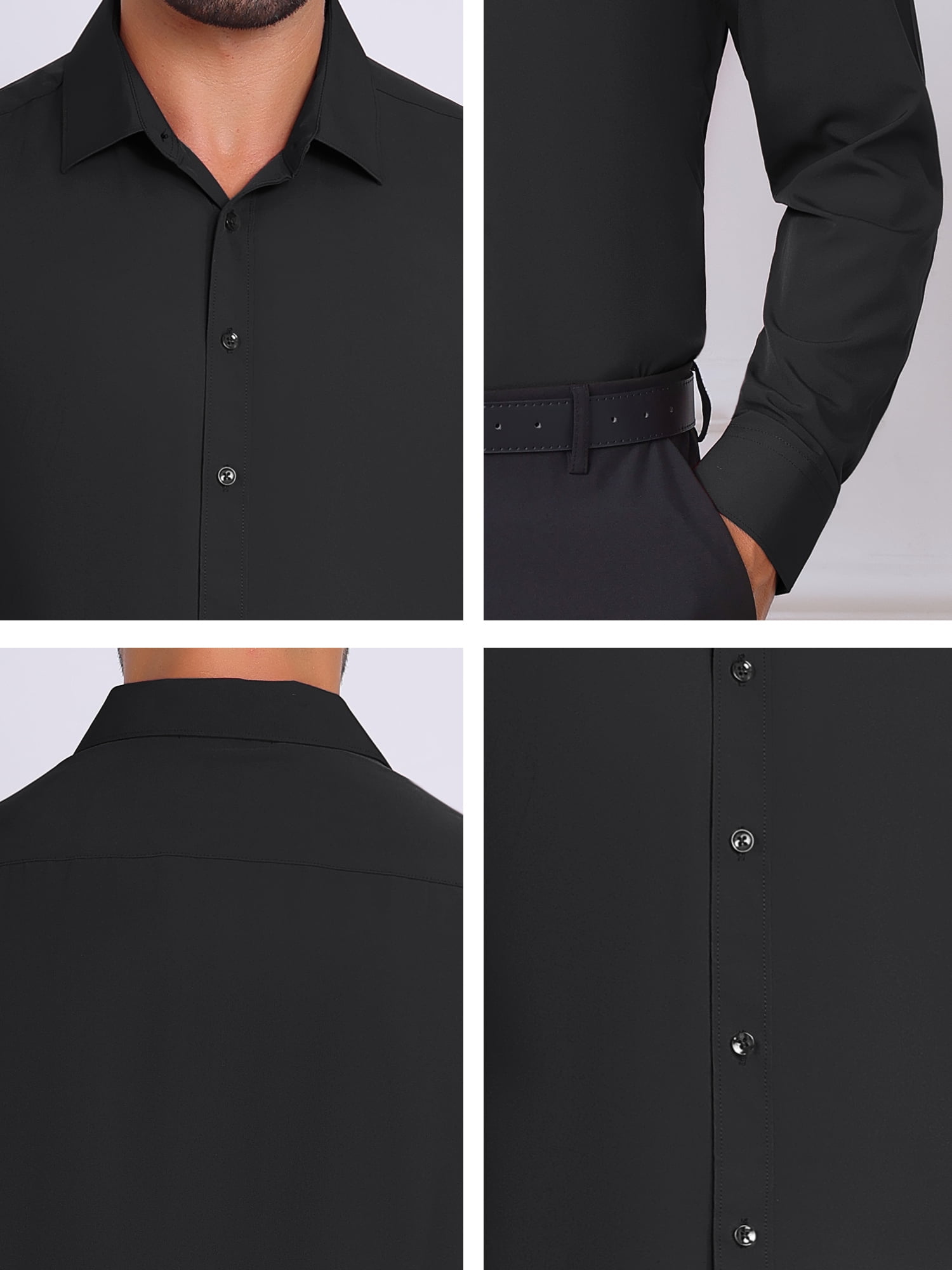 DARING DIVA Men's Solid Color Button Down Long Sleeves Stretch Shirts L Black