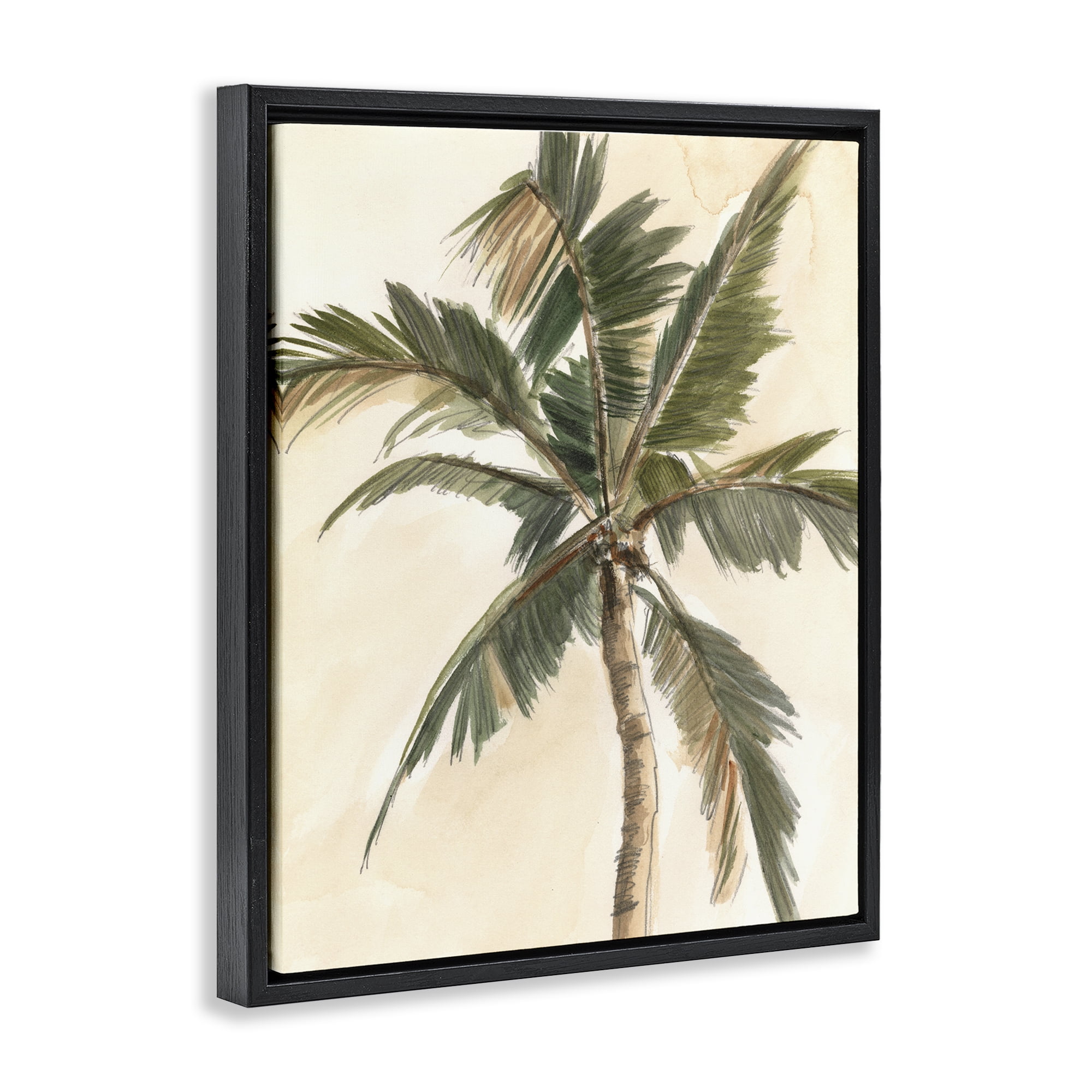 Stupell Industries Muted Palm Tree Plants & Flowers Painting Black Floater Framed Canvas Art Print Wall Art, 17 x 21