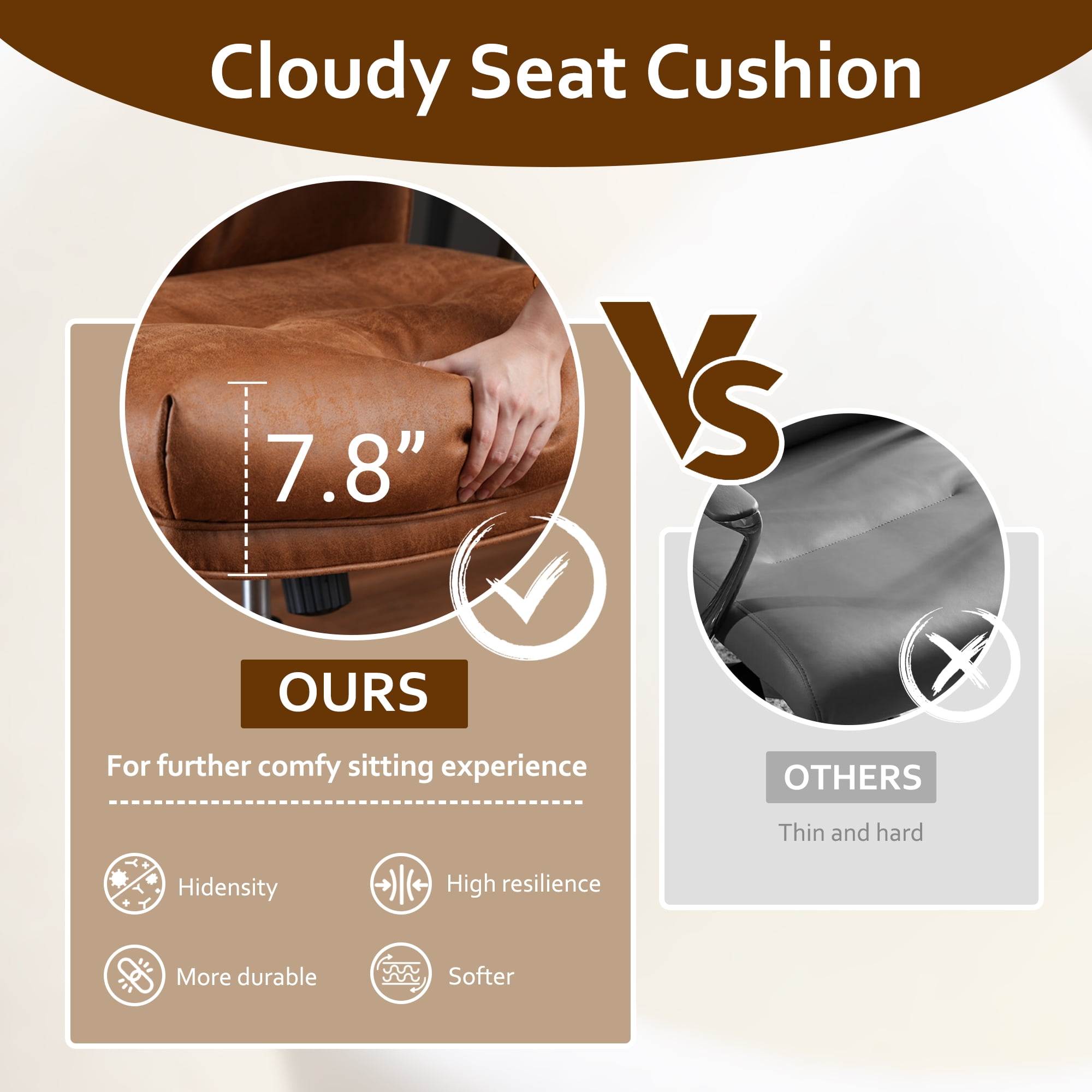 Vcatnet Ergonomic Executive Office Chair, High Back Computer Chair with Lumbar Support, Suede Leather Mid-Century Modern Adjustable Home Office Desk Chair, Brown