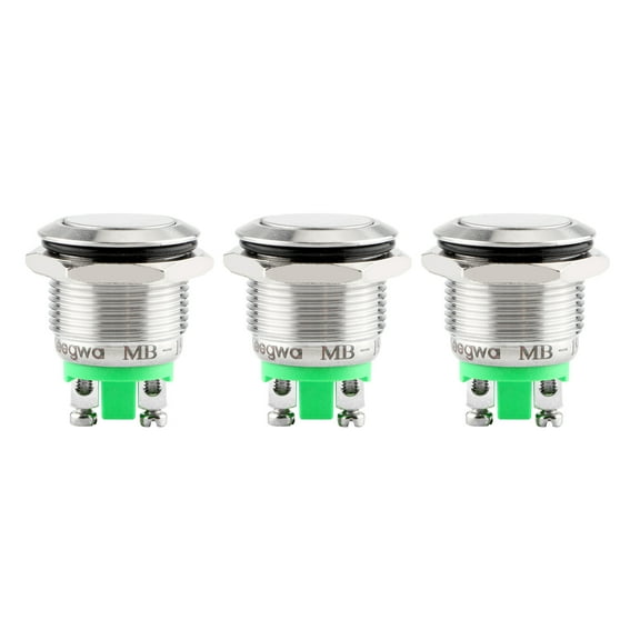 Keegwa (3 PCS) 19MM Momentary Push Button Switch Metal Waterproof Stainless Steel 12V 24V 36V DC 110V 250V AC 5A 1NO SPST (Flat Round)