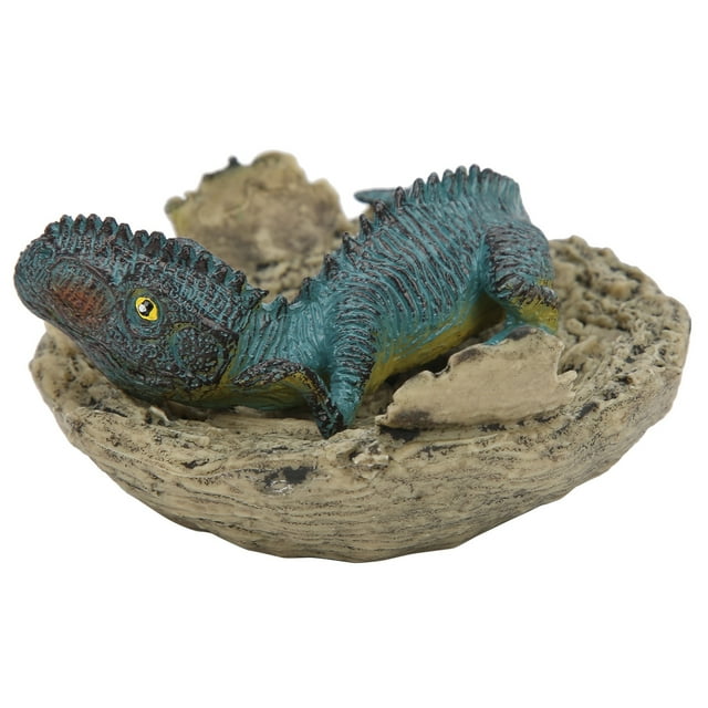 modelo de figura de dinosaurio de juguete buyweek multicolor, figura de acción en 3/4 dentro de una cáscara beige agrietada; dinosaurio pequeño en plástico con pintura azul verdosa y vientre amarillo, textura acanalada y detalles esculpidos visibles, recomendado para mayores de 3 años y adecuada para juego educativo y coleccionismo.