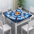 thumbnail image 3 of Blue White Tie Dye Spiral Pattern Square Fitted Tablecloth with Elastic Edge,Square Table Cover,Washable Elastic Table Cover for Home Kitchen Party Decor 36"x36", 3 of 6