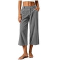 thumbnail image 6 of Women's Corduroy Culottes Wide Leg Cropped Pants Button Fly High Waisted Casual Capri Trousers with Pockets Flattering Vintage Style for Summer Everyday Wear, 6 of 9