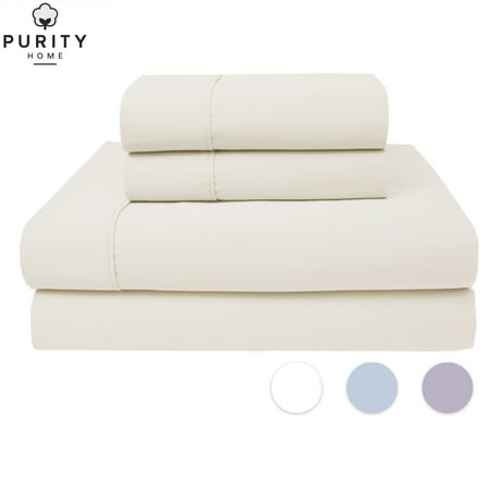 Purity Home 300 Thread Count 100% COMBED Cotton Sheet Set, 4 Piece Set,Bestselling KING SHEETS PERCALE Weave, Classic Z Hem, Cool & Crisp, PATENTED Fitted Sheet Fits Up to 18