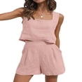 thumbnail image 3 of Tenues 2 Pcs pour Femmes Ensemble Assorti en Lin Débardeur Court avec Shorts Ensemble de Vacances Tendance d'Été, 3 of 7