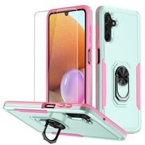 NIFFPD Galaxy A13 5G Case with Screen Protector, Shockproof Phone Cover Case with Ring Kickstand for Samsung Galaxy A13 5G Teal Pink
