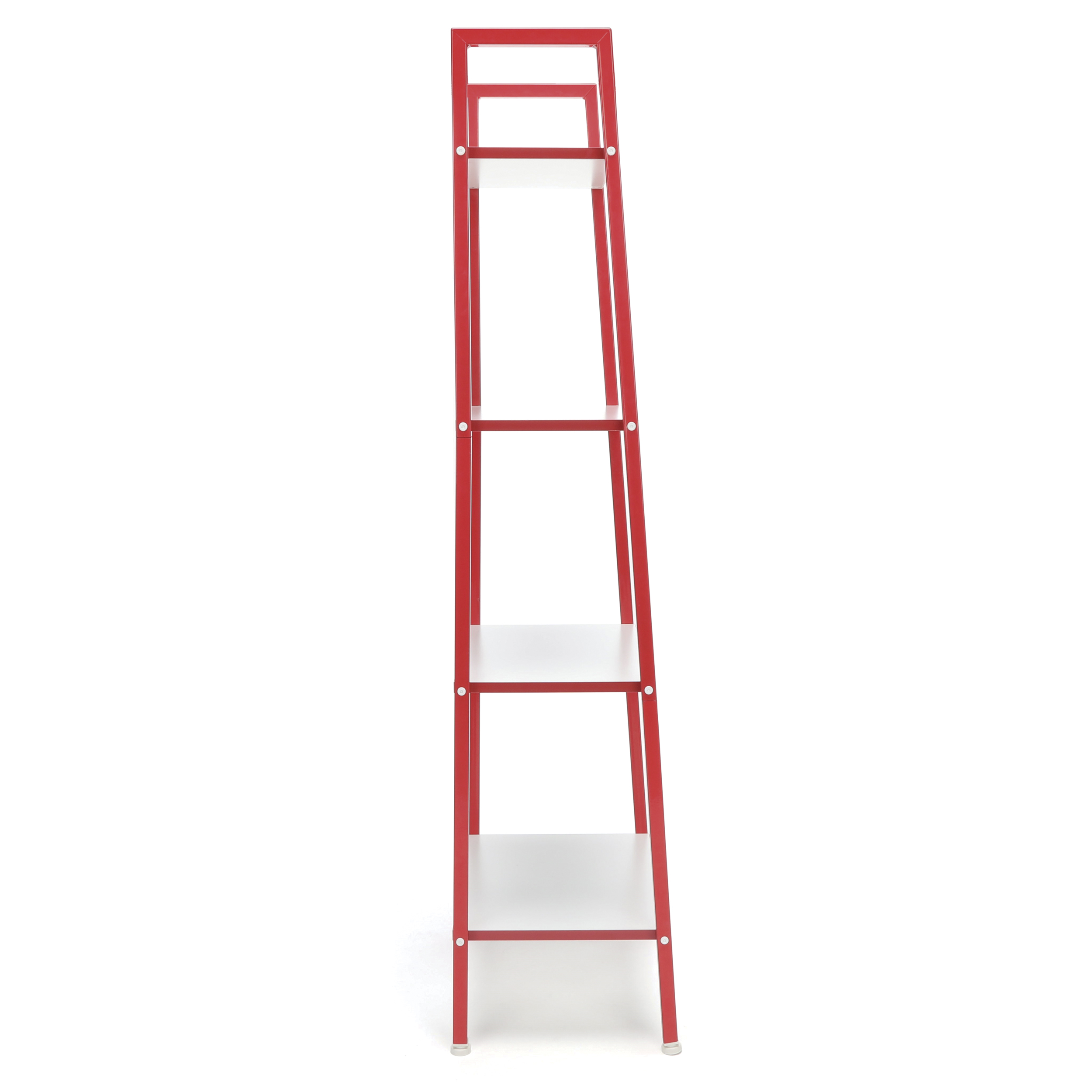 OFM ESS-1045 4-Shelf Free Standing Ladder Bookshelf with Red Frame