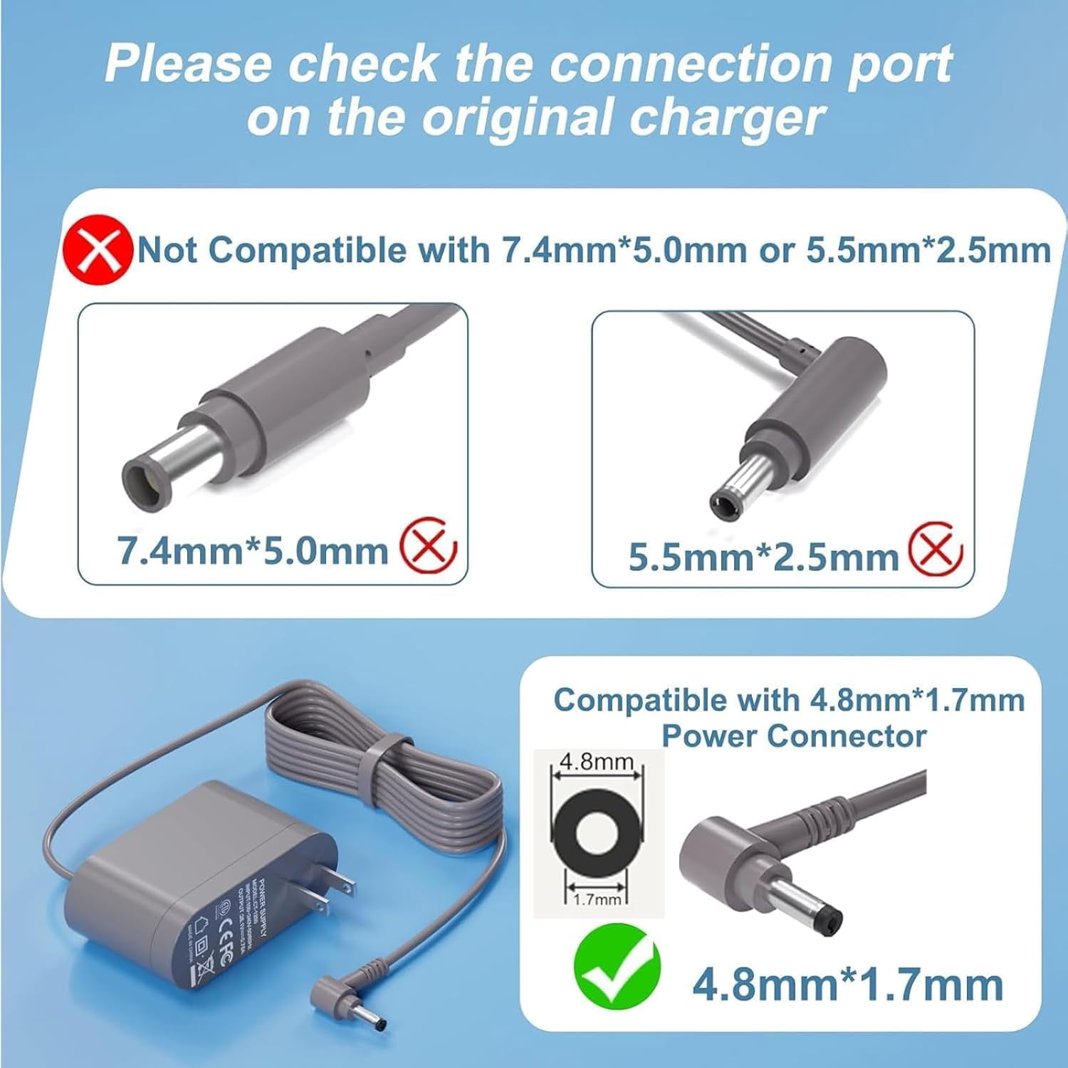 30.45V Replacement for Dyson Vacuum Charger for Dyson V10 V11 V12 V15 SV12 SV14 SV16 SV20 SV22 Absolute Animal Motorhead Cordless Vacuum Power Supply, 6Ft