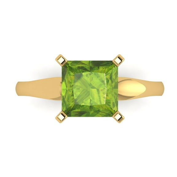 2.5 ct Princess Cut Natural Peridot Solitaire Engagement Ring for Women in 14K Yellow Gold
