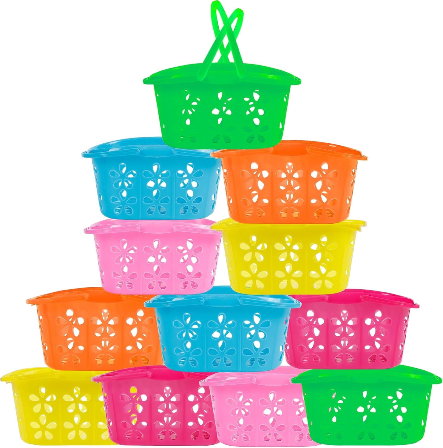 12 Packs Easter Baskets, 6.5"x4.5"x3.2" Colorful Kids Baskets with Handles, Empty Plastic Easter Basket for Egg Hunt Party Favors