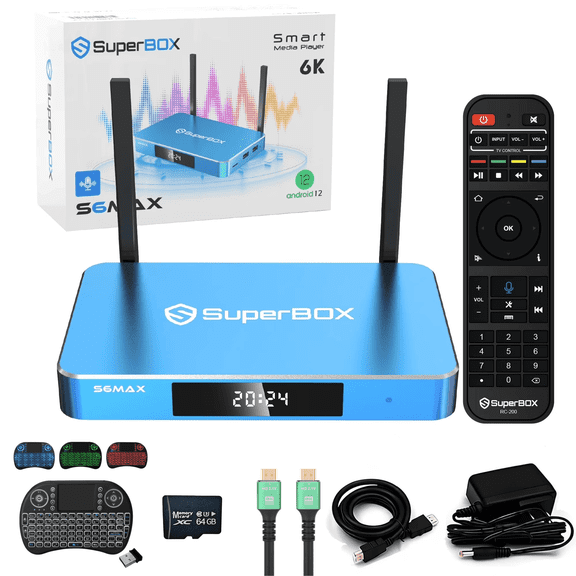 Superbox S6 Max Latest Version 2025 | 8 Hours Time Shift | Parental Control Time | 4GB 64GB Smart Box | 6K Android TV Box with Voice Remote | Superbox S5 Max 2024 Upgrade