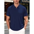 thumbnail image 4 of Mens Casual Shirt Summer Short Sleeve Vacation Button Beach Knit Stretchy Golf Shirts Navy Blue L, 4 of 7