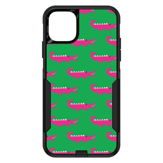 DistinctInk Custom SKIN / DECAL compatible with OtterBox Commuter for iPhone 11 (6.1" Screen) - Green Pink Alligators - Cartoon Alligators