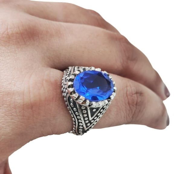 Tanzanite Mens Ring, Natural Tanzanite, December Birthstone Tanzanite, Silver Jewelry, 925 Silver Ring, Birthday Gift, Heavy Mens Ring, Arabic Oxidized Mans Ring, Christmas, Mens Signet Ring