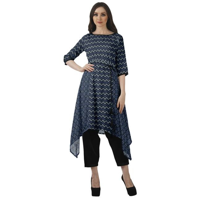 Moomaya Kurti 2 Pcs avec Pantalon pour Femmes Santoon Manches 3/4 Tenue de Fête Vêtements