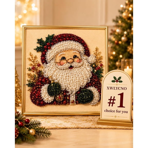 DIY Christmas Pearl Diamond Painting Art Kit with Frame, Pearl Diamond Art Kits for Adults, Creative Diamond Art Kits for Christmas
