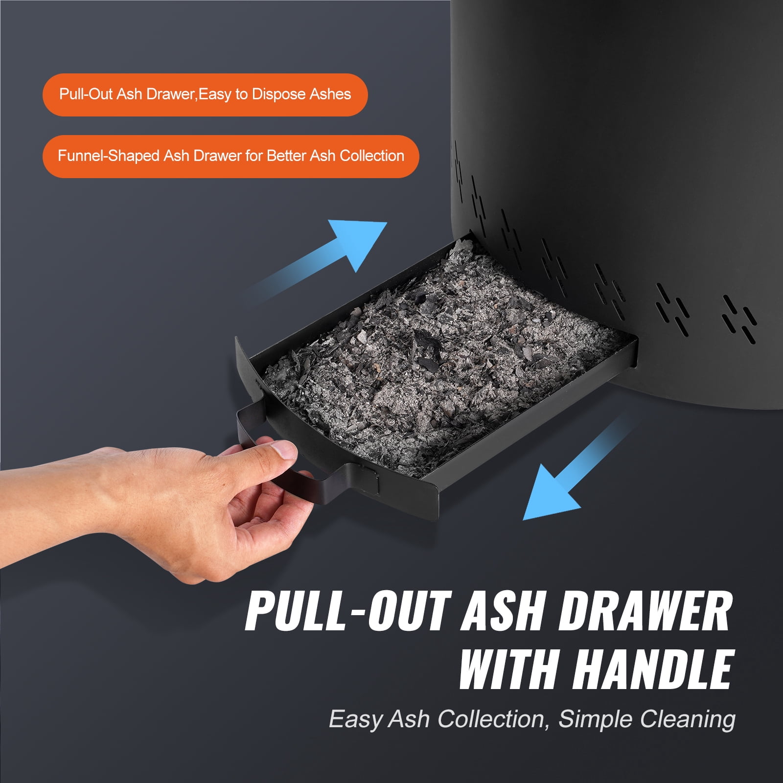 SKYSHALO Smoke-Free Fire Pit, H: 15.4 in x Dia: 15.7 in, Wood-Fueled Fireplace with Detachable Ash Tray, SUS430 Stainless Inner, Portable for Outdoor Patio and Camping