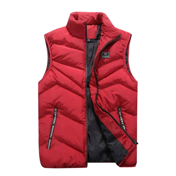 MSJUHEG Puffer Vest Mens Vest Male Casual Solid Coat Vest Stand Collar Sleeveless Zipper Fly Pocket Coat Vest Vests For Women 2023 Red L