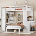 thumbnail image 3 of Full XL/Full over Twin Bunk Bed with Dismountable Lower Bed and Desk, Solid Wood Bunk Beds Frame with Built-in Shelves and Wardrobe, Can be Converted into Loft Bed, White, 3 of 18