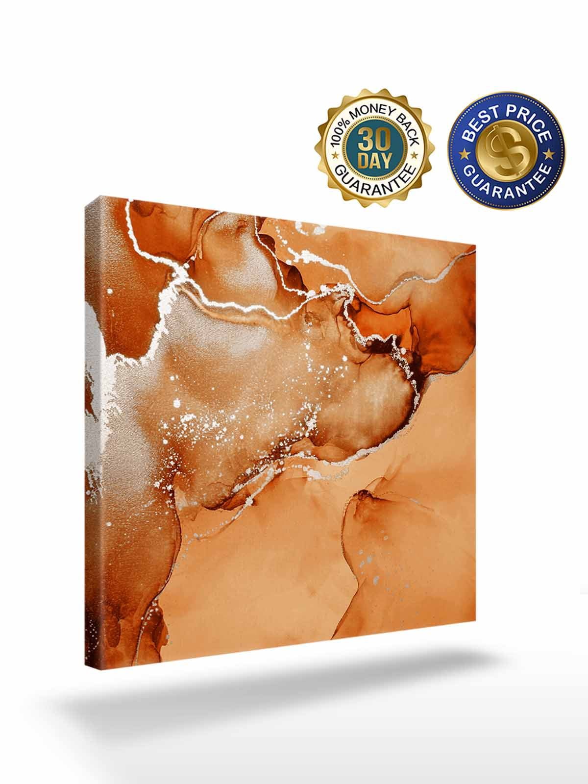 Burnt Orange Abstract Canvas Wall Art, Silver Marble Ripples Luxury Fluid Art Framed Wall Decor Modern Artwork Prints Painting for Living Room, Bedroom, Kitchen & Cafe Decor 16x16 Inch