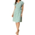 thumbnail image 3 of Allegra K Women's Floral V Neck Ruffled Flutter Sleeve Belt Wrap Midi Dress, 3 of 7