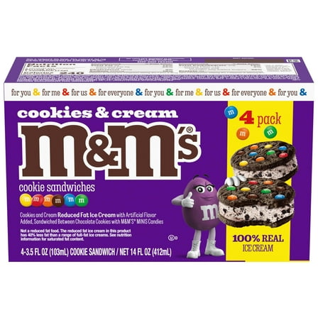 M&M's Cookies and Cream Ice Cream Sandwiches, 14 fl oz, 4 Pack
