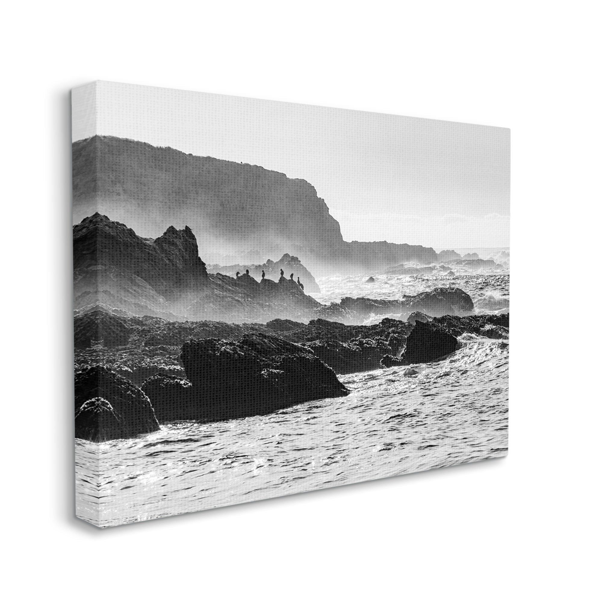 Stupell Industries Rocky Ocean Shoreline Waves Distant Birds Perched Photograph Gallery Wrapped Canvas Print Wall Art, Design by Steve Smith