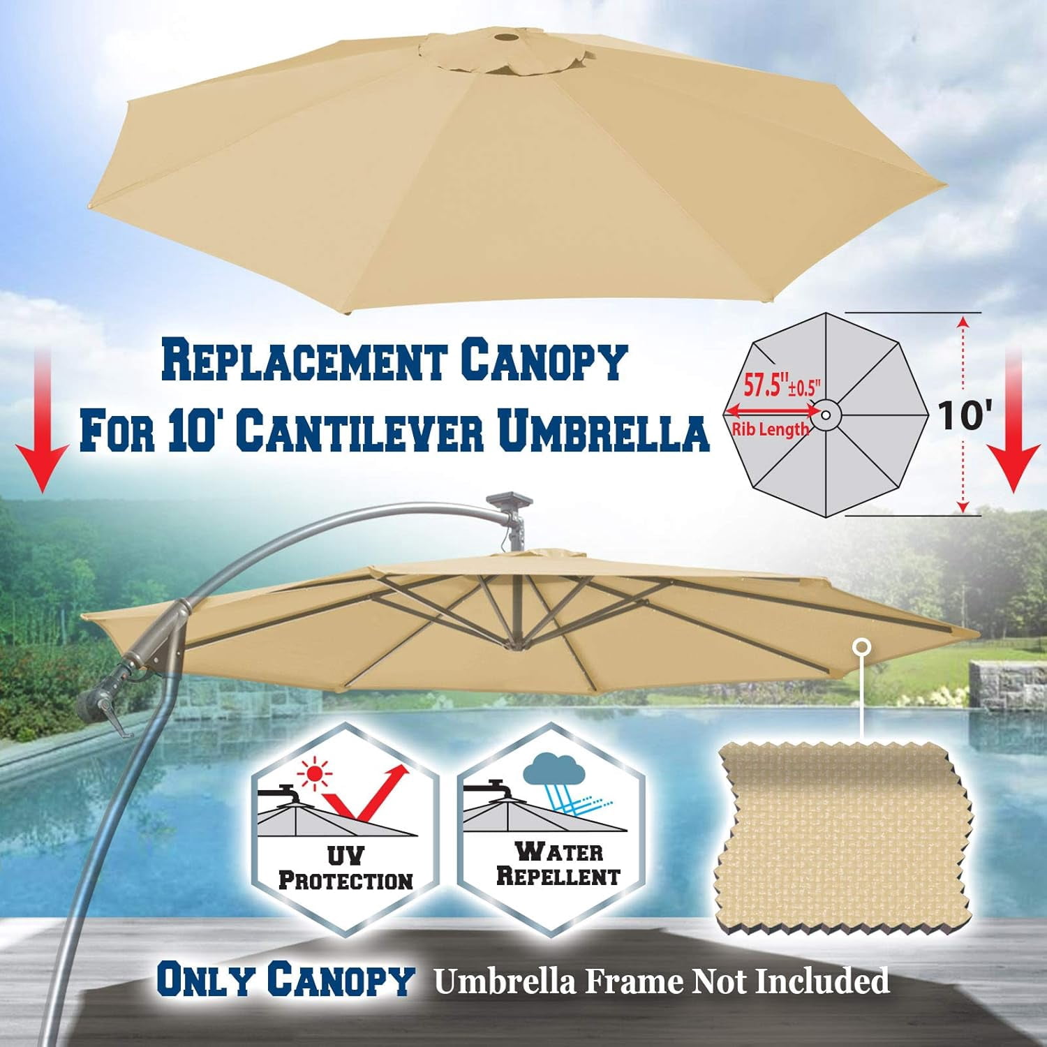 Replacement Canopy Cover for 10' Cantilever Patio Umbrella Offest Parasol Top Cover (Green)
