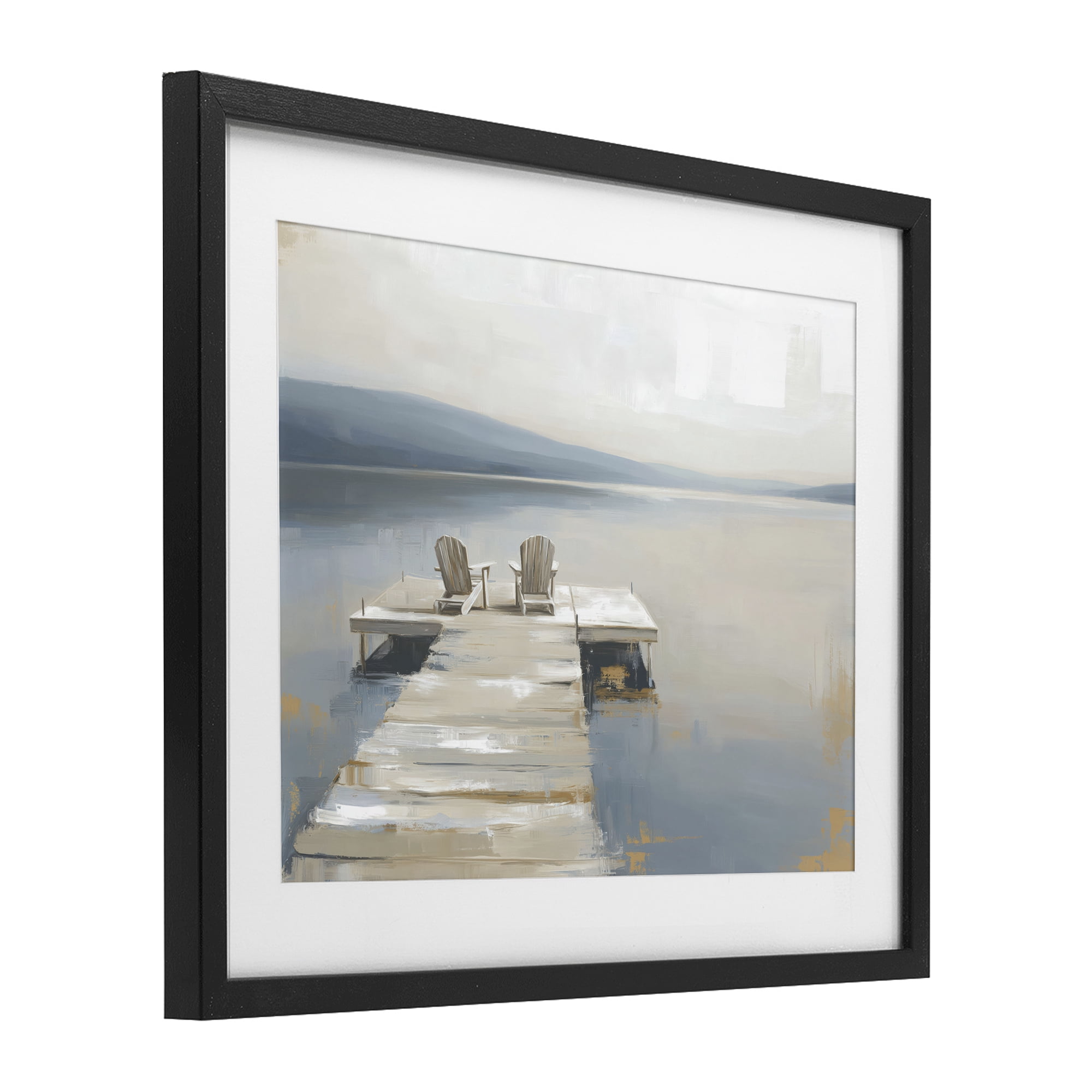 Stupell Industries Adirondack Chairs on Pier Black Framed Print Under Glass, design by Kim Curinga