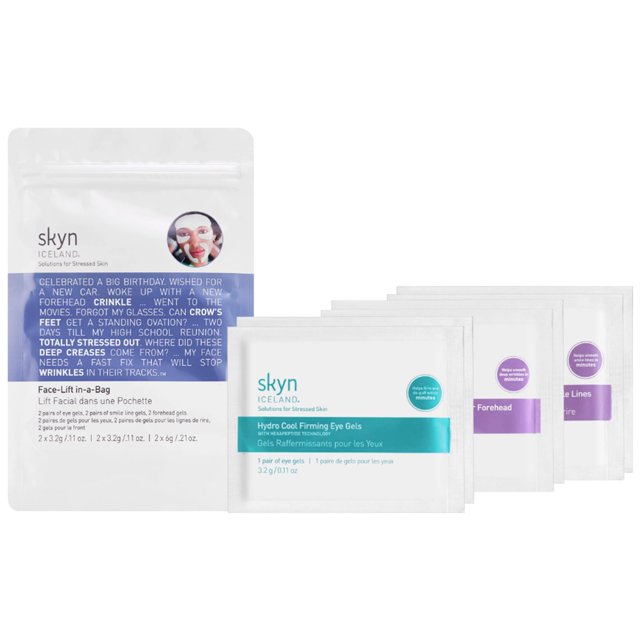 Mascarillas faciales reafirmantes de hidrogel skyn ICELAND Facelift en bolsa para la frente, líneas de expresión y ojeras. Parches faciales de gel refrescante con péptidos y coenzima Q10. Tratamiento