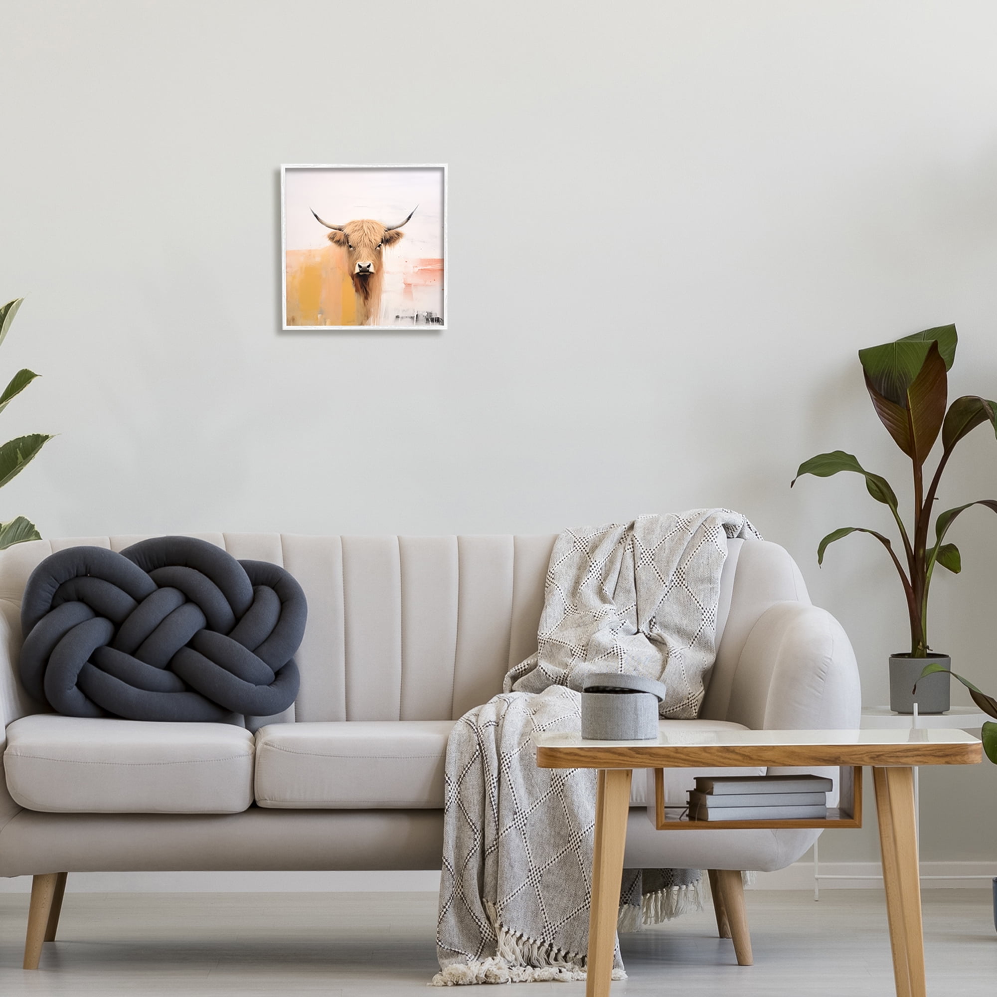Stupell Industries Modern Highland Cow Animals & Insects Painting White Framed Art Print Wall Art, 12 x 12