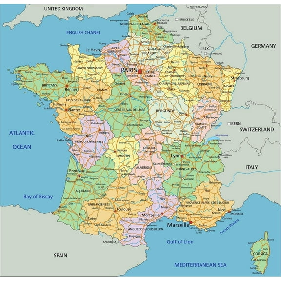 Gifts Delight Laminated Poster: Political Map of France 2013 - The Image Kid Has It