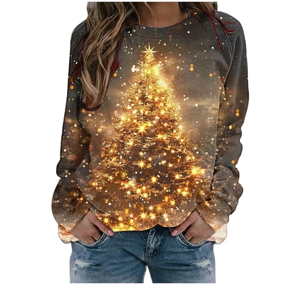 asdoklhq Women's Sweatshirt Womens' Christmas Santa Claus Printed Shoulder Length Long Sleeved Round Neck Top/shirt Multicolor 4X
