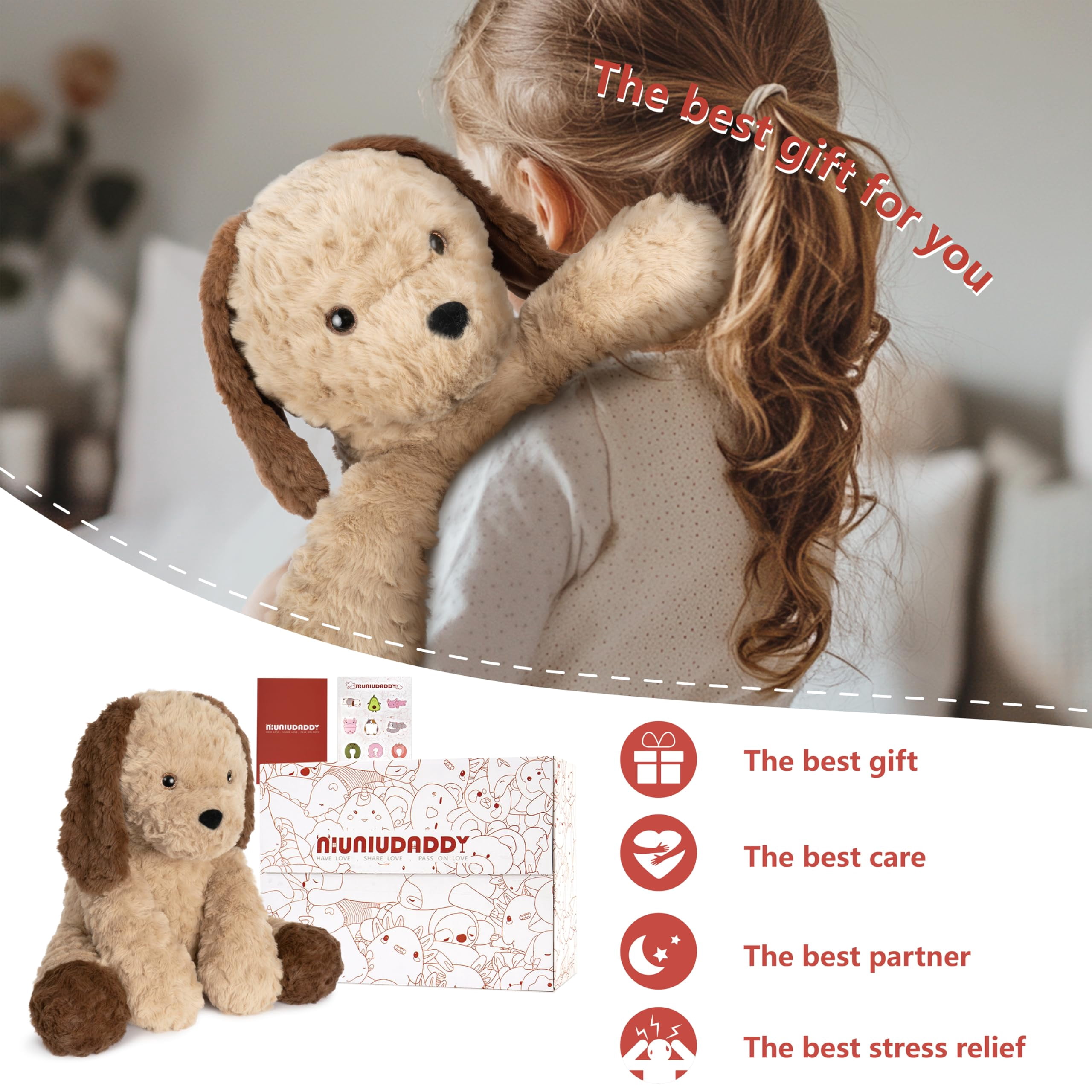 Niuniu Daddy 13.8" Sitting Puppy Weighted Stuffed Animals,4 lb Giant Brown Dog Plush Toy Body Pillow with Soft Faux Fur, Birthday Gift for Baby, Kids & Adults