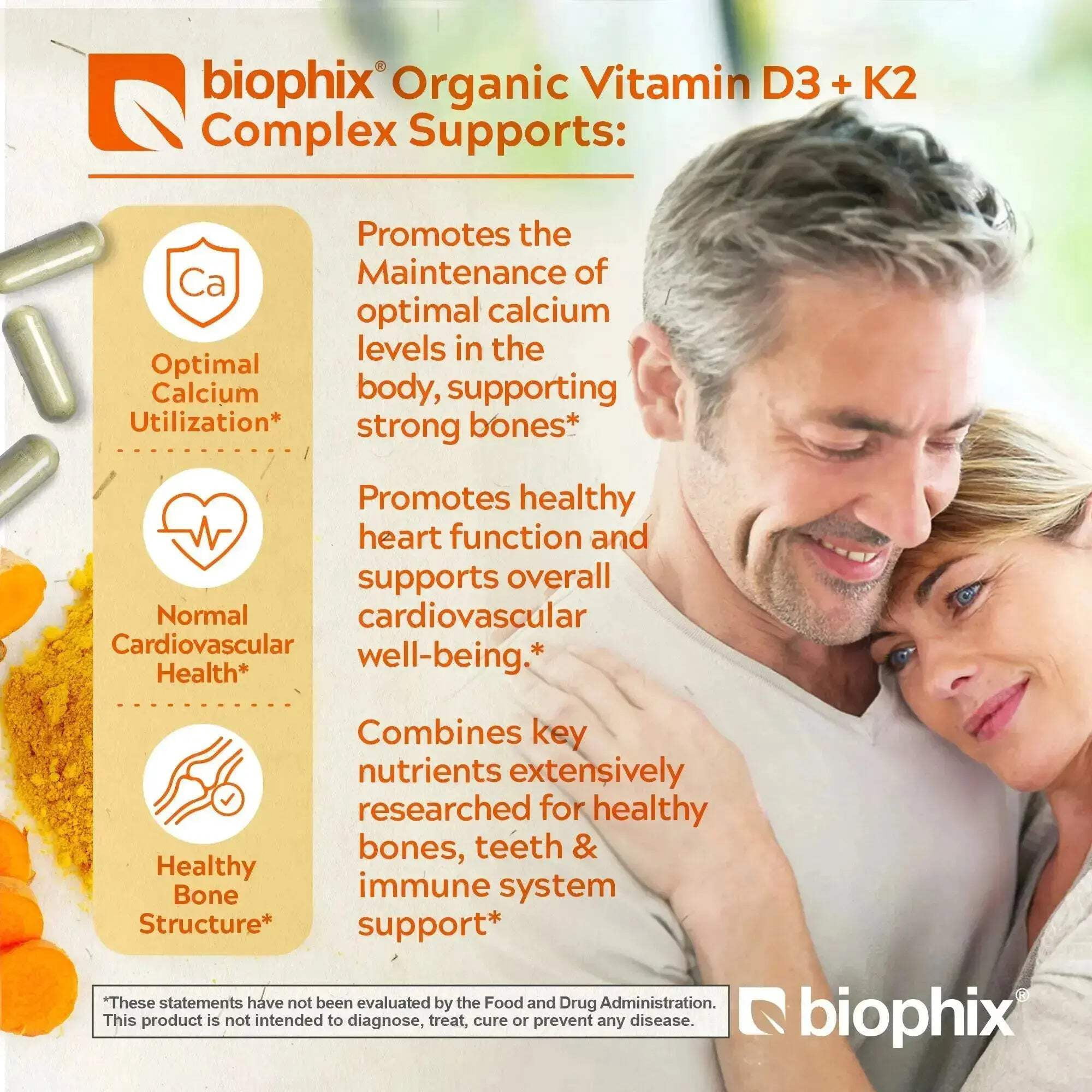 biophix Organic Vitamin D-3 K2 Turmeric 180 Vcaps - High-Potency Supports Strong Bones Immune Health